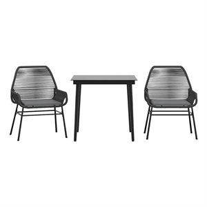 vidaXL 3 Piece Patio Dining Set with Cushions Black Poly Rattan Glass