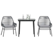 vidaXL 3 Piece Patio Dining Set with Cushions Gray Poly Rattan Glass