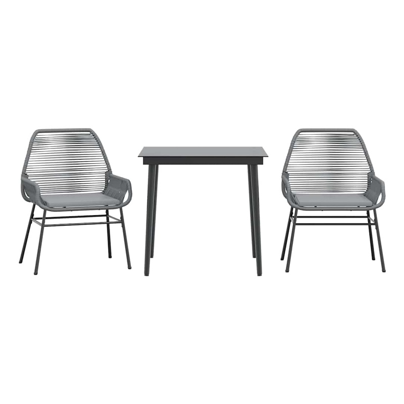 vidaXL 3 Piece Patio Dining Set with Cushions Gray Poly Rattan Glass