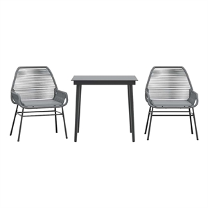 vidaXL 3 Piece Patio Dining Set with Cushions Gray Poly Rattan Glass
