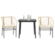 vidaXL 3 Piece Patio Dining Set with Cushions Brown Poly Rattan Glass