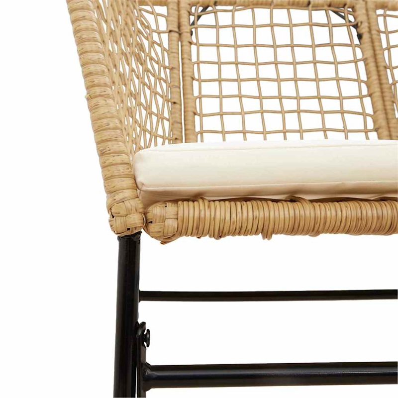 vidaXL 3 Piece Patio Dining Set with Cushions Brown Poly Rattan Glass