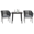 vidaXL 3 Piece Patio Dining Set with Cushions Black Poly Rattan Glass
