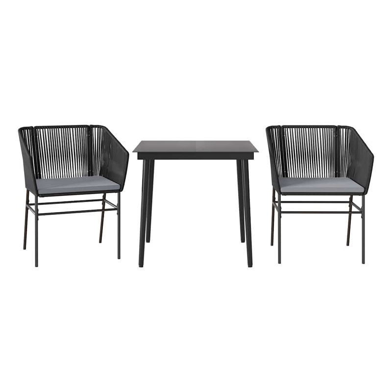 vidaXL 3 Piece Patio Dining Set with Cushions Black Poly Rattan Glass