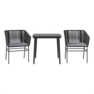 vidaXL 3 Piece Patio Dining Set with Cushions Black Poly Rattan Glass