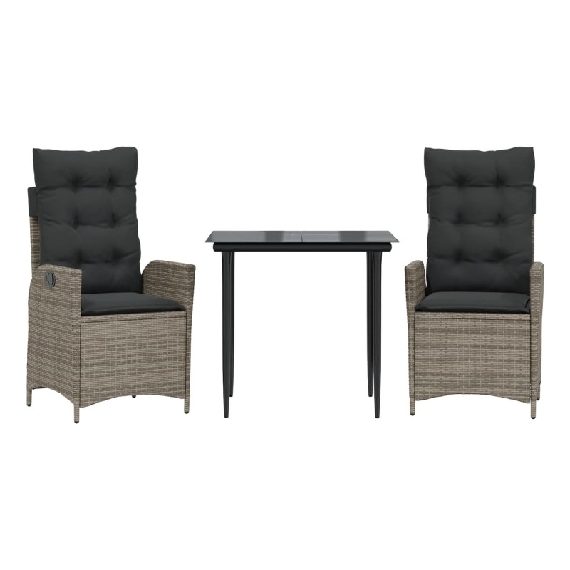 vidaXL 3 Piece Patio Dining Set with Cushions Gray Poly Rattan