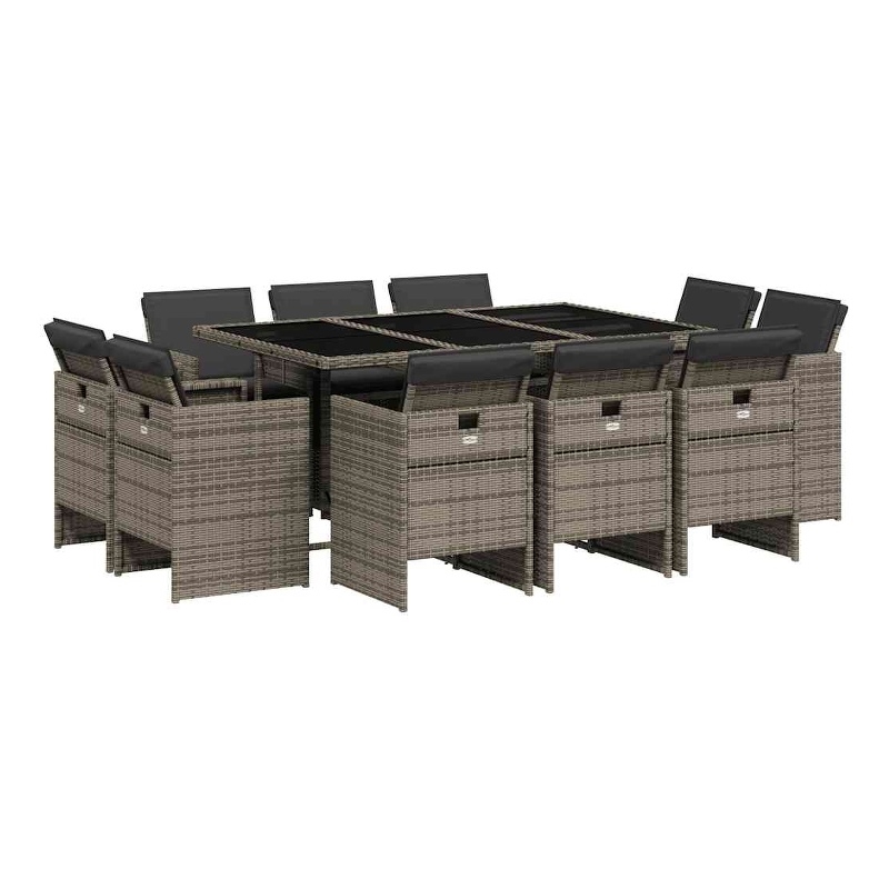 vidaXL 11 Piece Patio Dining Set with Cushions Gray Poly Rattan