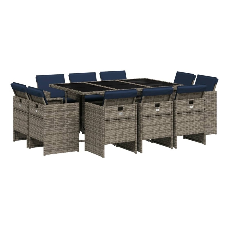 vidaXL 11 Piece Garden Dining Set with Cushions Grey Poly Rattan