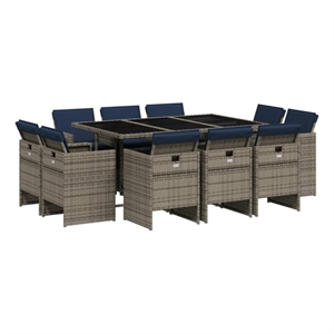 vidaXL 11 Piece Garden Dining Set with Cushions Grey Poly Rattan