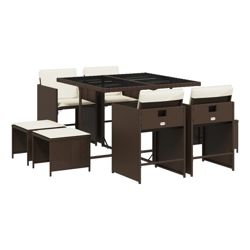 vidaXL 9 Piece Patio Dining Set with Cushions Brown Poly Rattan