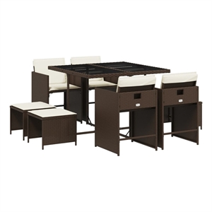 vidaXL 9 Piece Patio Dining Set with Cushions Brown Poly Rattan