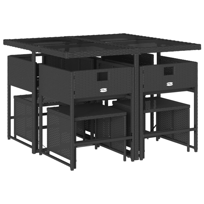 vidaXL 9 Piece Patio Dining Set with Cushions Black Poly Rattan