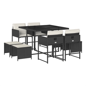 vidaXL 9 Piece Patio Dining Set with Cushions Black Poly Rattan