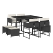 vidaXL 9 Piece Patio Dining Set with Cushions Black Poly Rattan