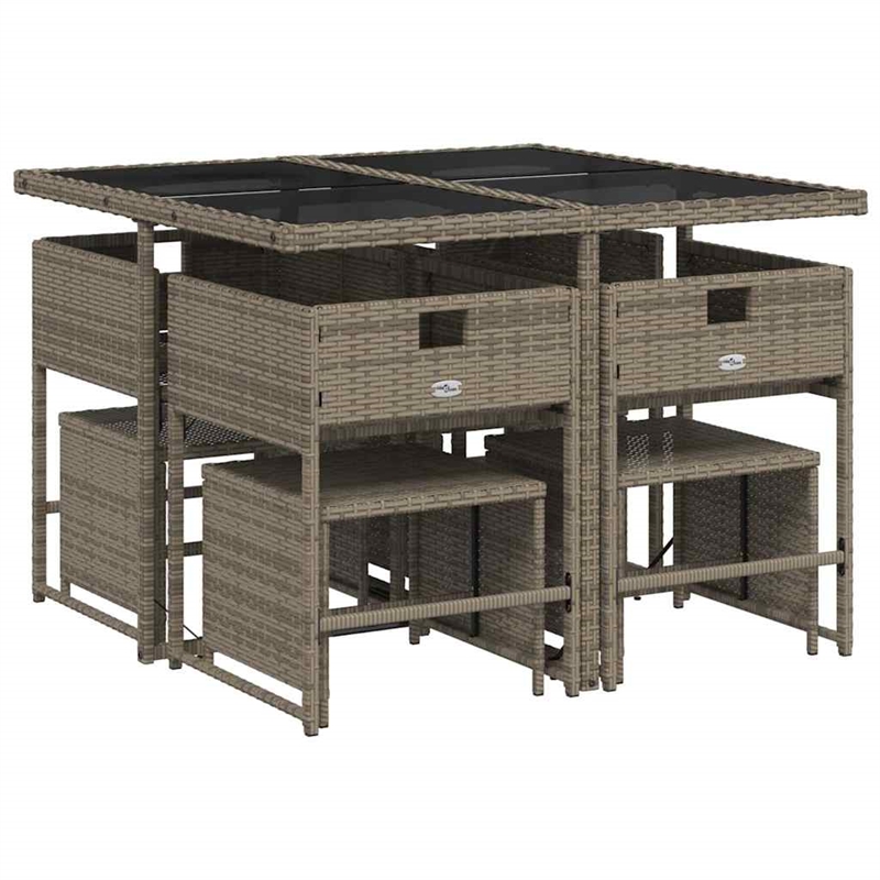 vidaXL 9 Piece Patio Dining Set with Cushions Gray Poly Rattan