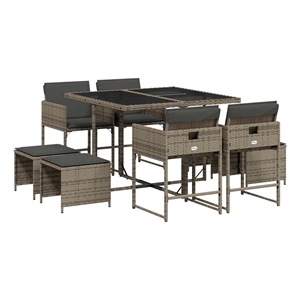 vidaXL 9 Piece Patio Dining Set with Cushions Gray Poly Rattan