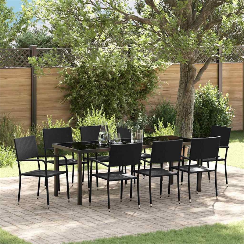 vidaxl garden dining set 9 pcs black poly rattan
