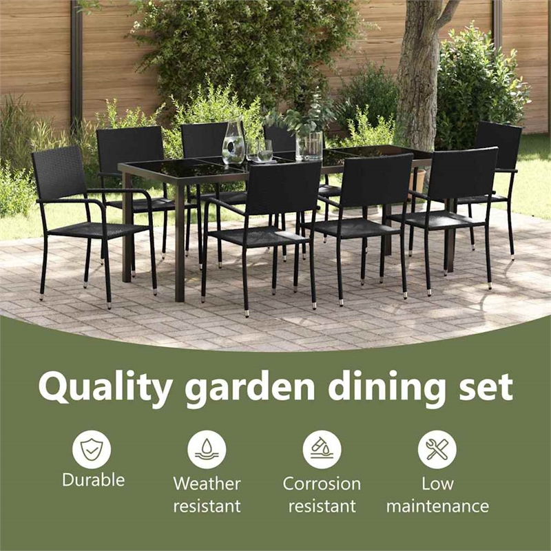 vidaxl garden dining set 9 pcs black poly rattan