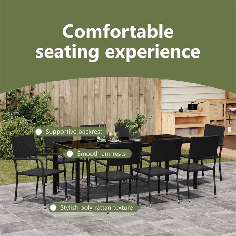 vidaxl garden dining set 9 pcs black poly rattan