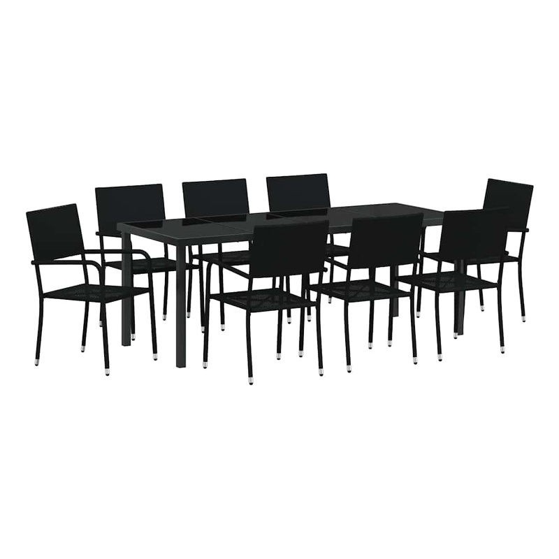 vidaXL Garden Dining Set 9 pcs Black Poly Rattan