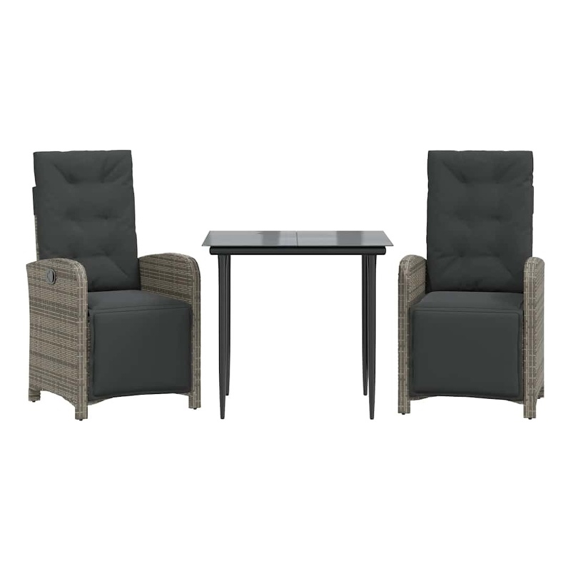 vidaXL 3 Piece Bistro Set with Cushions Gray Poly Rattan