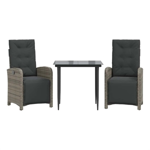 vidaXL 3 Piece Bistro Set with Cushions Gray Poly Rattan