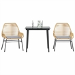vidaXL 3 Piece Patio Dining Set with Cushions Brown Poly Rattan Glass