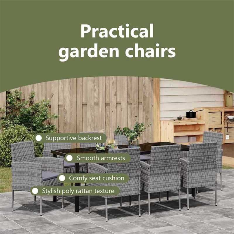 vidaXL Garden Dining Set 9 pcs Grey Poly Rattan