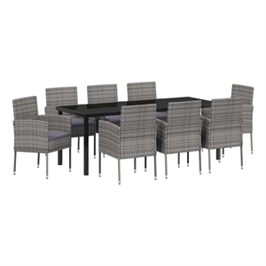 vidaXL Garden Dining Set 9 pcs Grey Poly Rattan