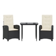 vidaXL 3 Piece Patio Dining Set with Cushions Black Poly Rattan
