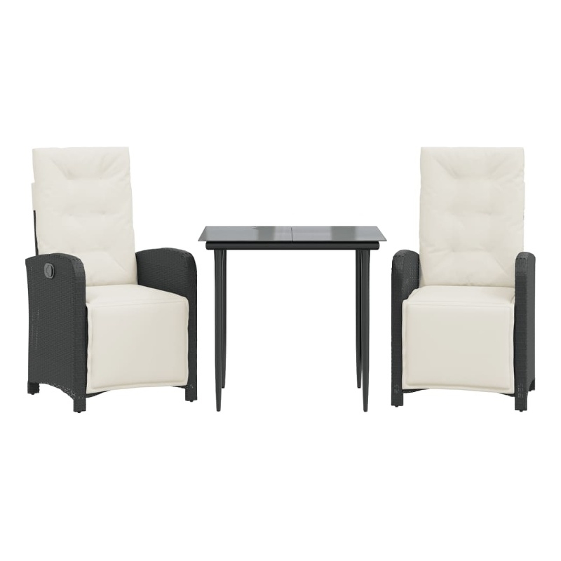 vidaXL 3 Piece Bistro Set with Cushions Black Poly Rattan