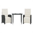vidaXL 3 Piece Bistro Set with Cushions Black Poly Rattan