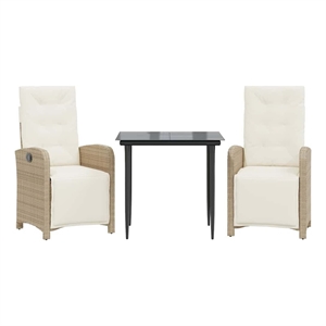 vidaXL 3 Piece Bistro Set with Cushions Beige Poly Rattan
