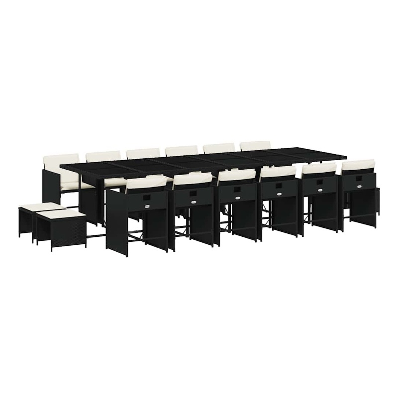vidaXL 17 Piece Garden Dining Set with Cushions Black Poly Rattan
