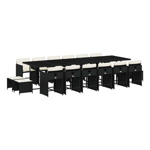 vidaXL 17 Piece Garden Dining Set with Cushions Black Poly Rattan