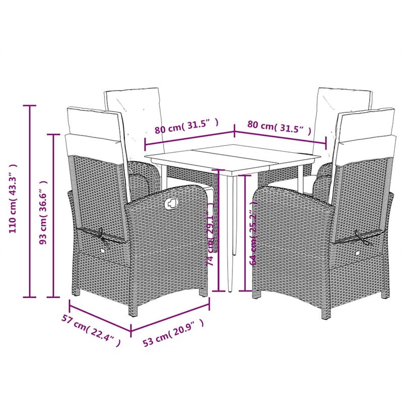 vidaXL 5 Piece Patio Dining Set with Cushions Beige Poly Rattan