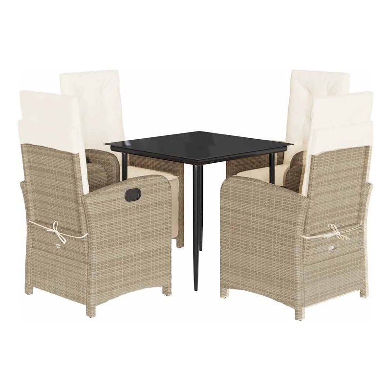vidaXL 5 Piece Patio Dining Set with Cushions Beige Poly Rattan
