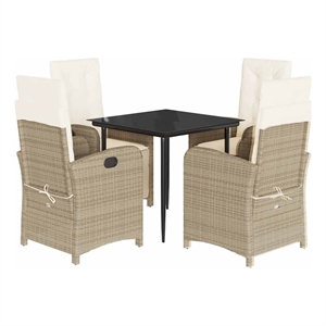 vidaXL 5 Piece Patio Dining Set with Cushions Beige Poly Rattan