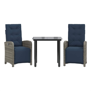 vidaXL 3 Piece Bistro Set with Cushions Gray Poly Rattan