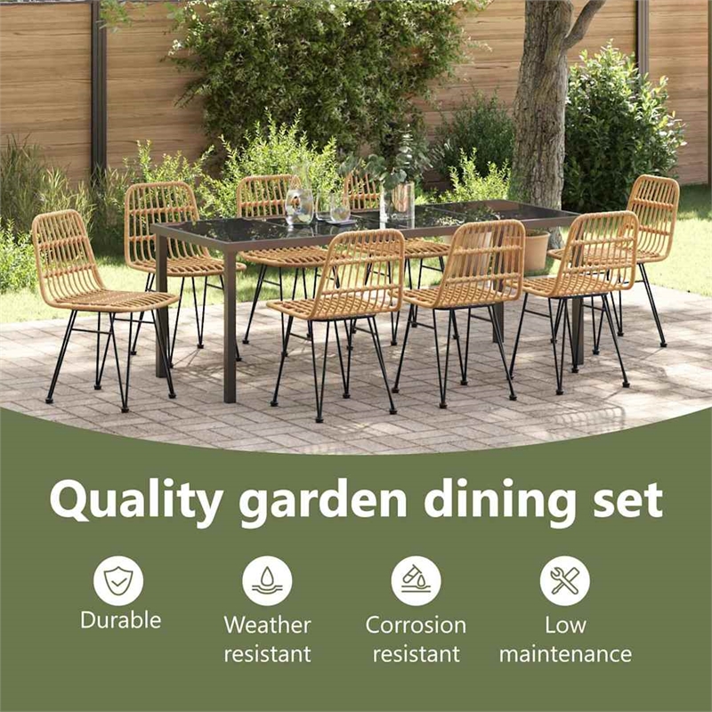 vidaXL Garden Dining Set 9 pcs Brown Powder-Coated Steel