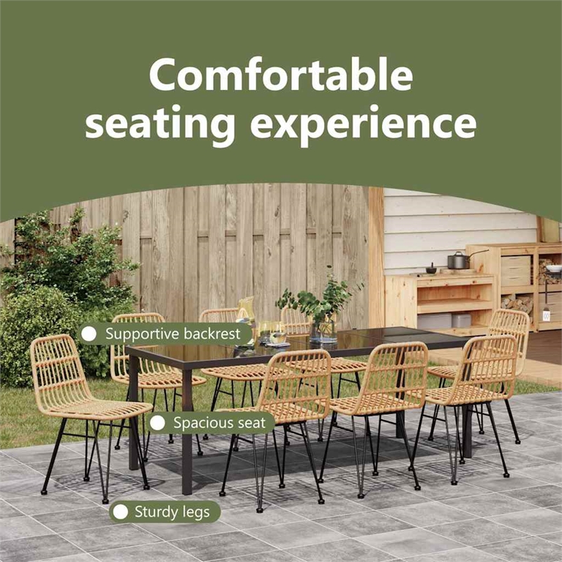 vidaXL Garden Dining Set 9 pcs Brown Powder-Coated Steel