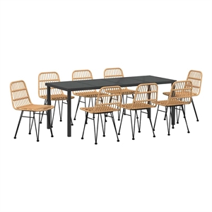 vidaXL Garden Dining Set 9 pcs Brown Powder-Coated Steel