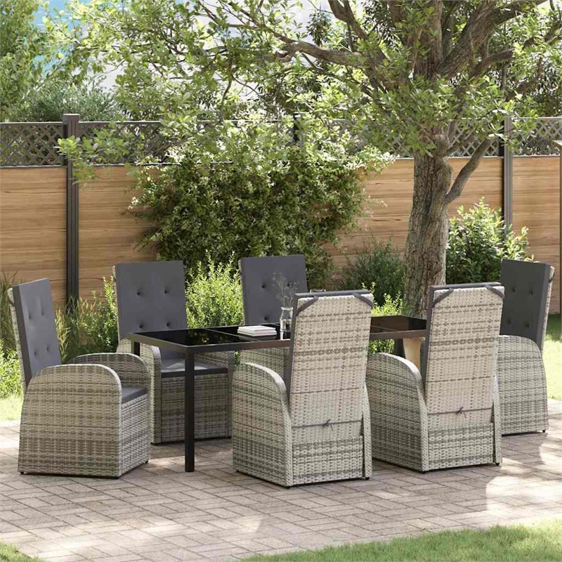vidaxl garden dining set 7 pcs grey poly rattan