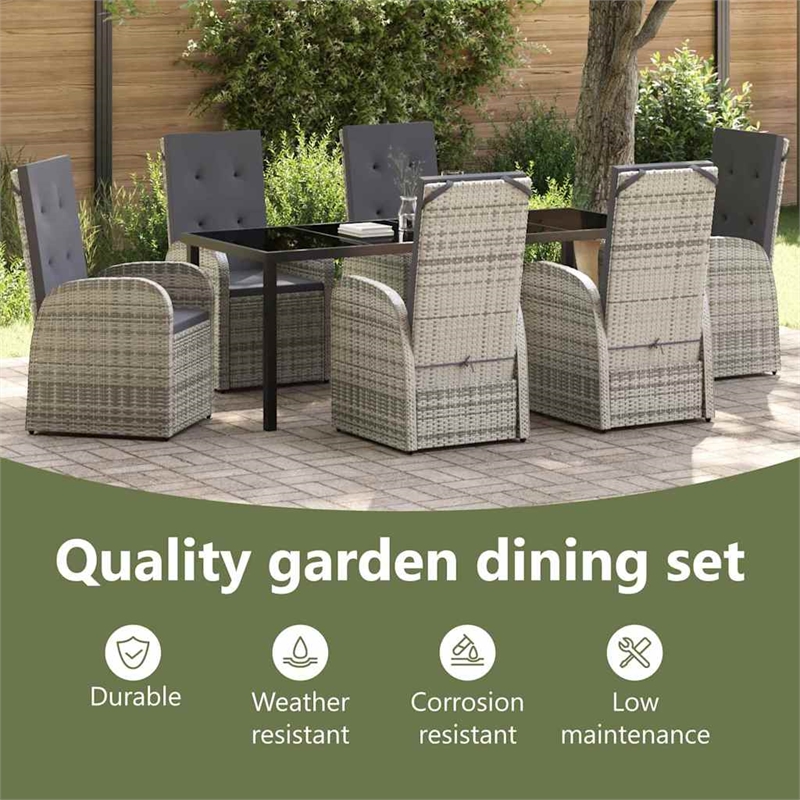vidaxl garden dining set 7 pcs grey poly rattan