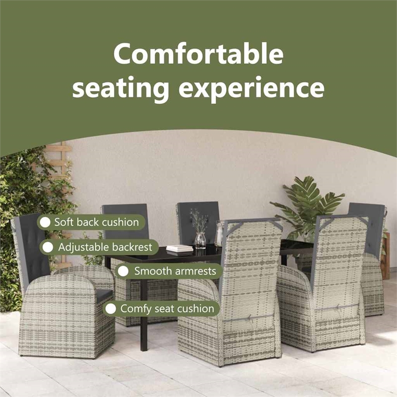 vidaxl garden dining set 7 pcs grey poly rattan