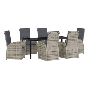 vidaXL Garden Dining Set 7 pcs Grey Poly Rattan