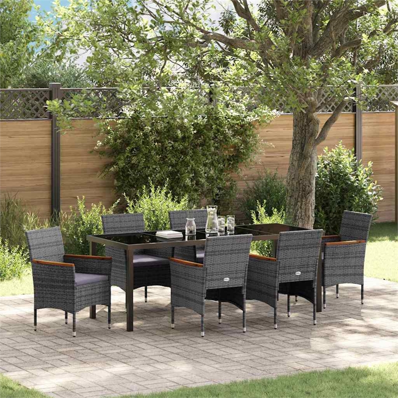 vidaXL Garden Dining Set 7 pcs Grey Poly Rattan