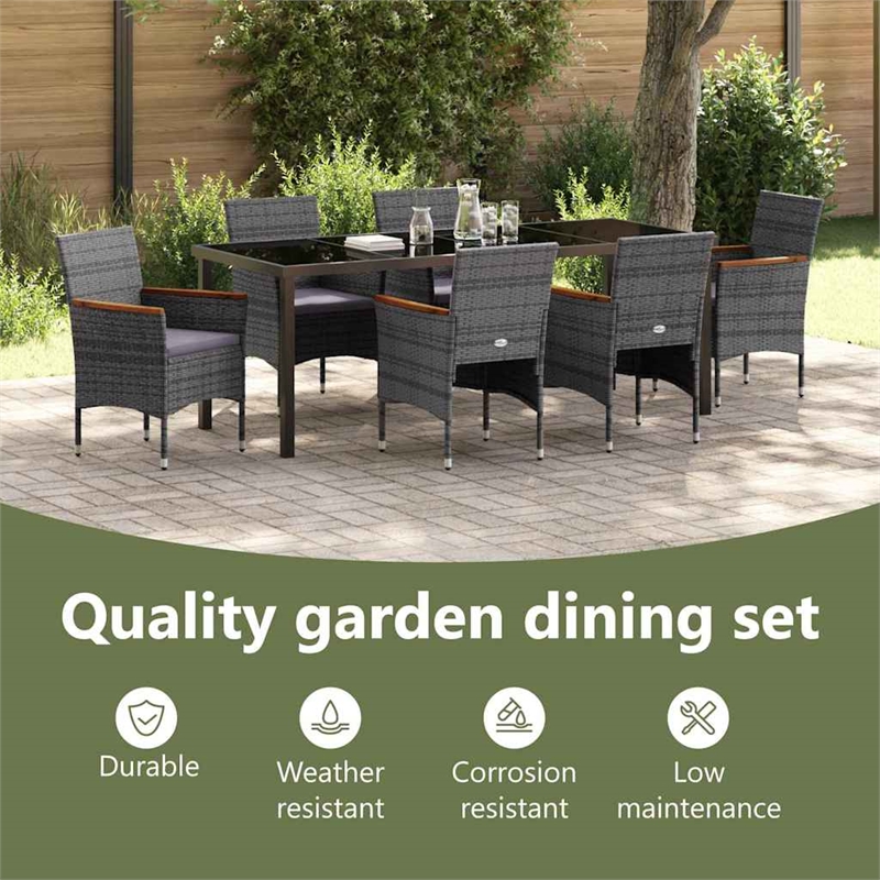 vidaXL Garden Dining Set 7 pcs Grey Poly Rattan