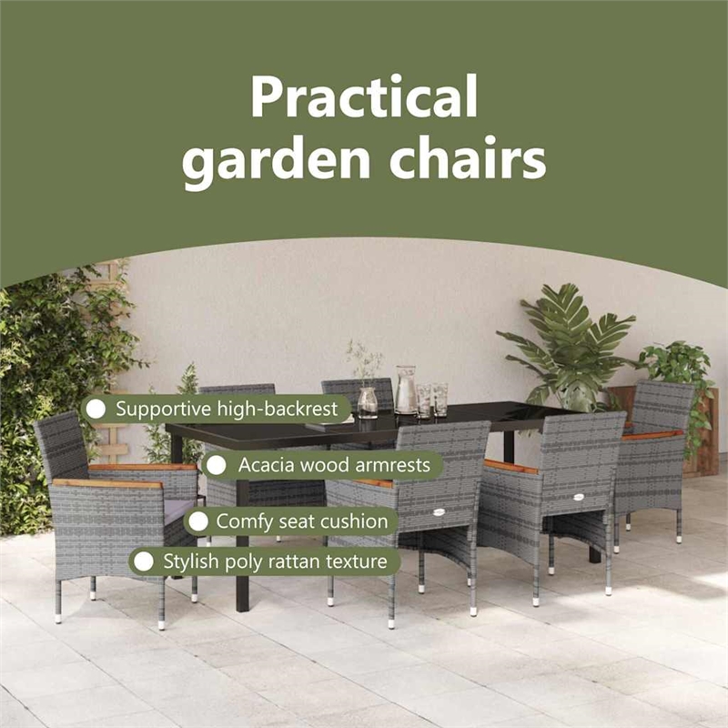 vidaXL Garden Dining Set 7 pcs Grey Poly Rattan