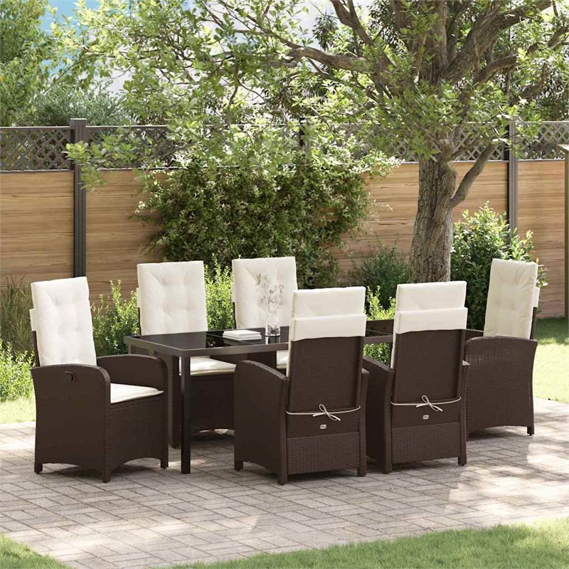 vidaXL Garden Dining Set 7 pcs Brown Poly Rattan